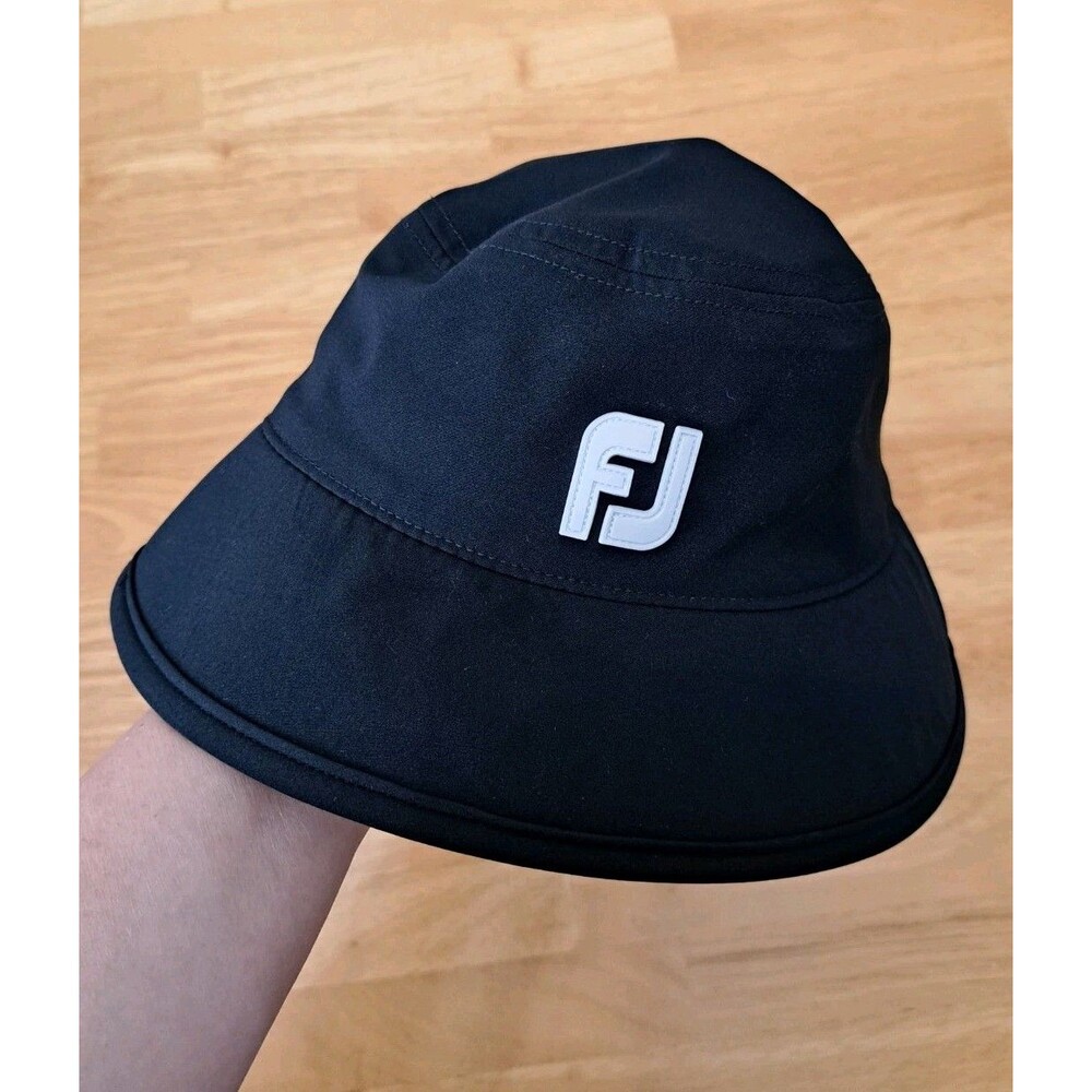 FootJoy DryJoys Bucket Hat Fitted Mens S/M Black FJ Logo Golf